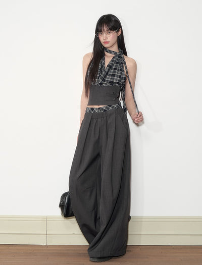 Plaid Halter Neck Top/Loose Suit Pants SOO0011