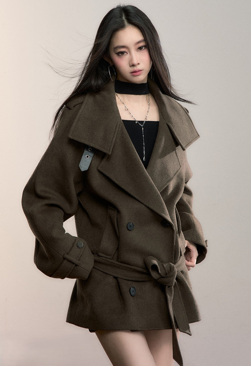 High-Neck Loose Wool Coat VIA0347