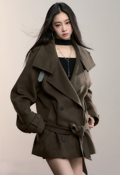 High-Neck Loose Wool Coat VIA0347