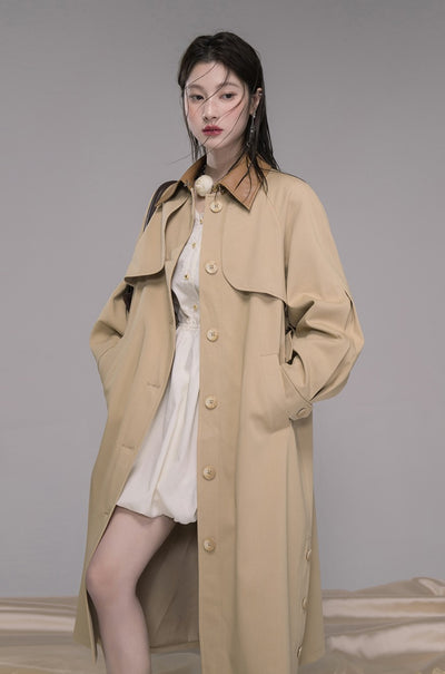 Leather Collar Long Coat COT0343