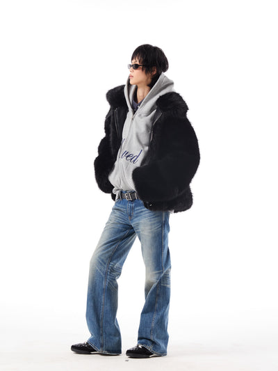 Leather Buckle Eco-Friendly Fur Coat AOA0021