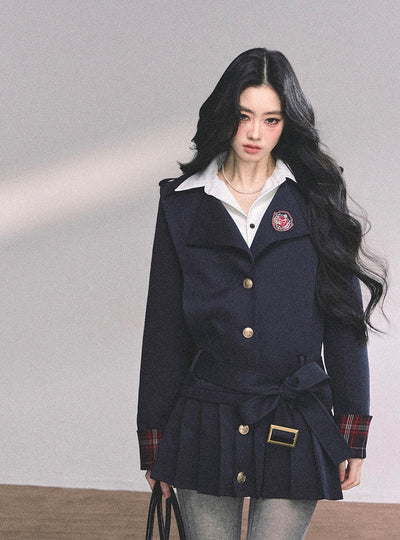 Fake Two-piece College Pleated Dress DIA0627