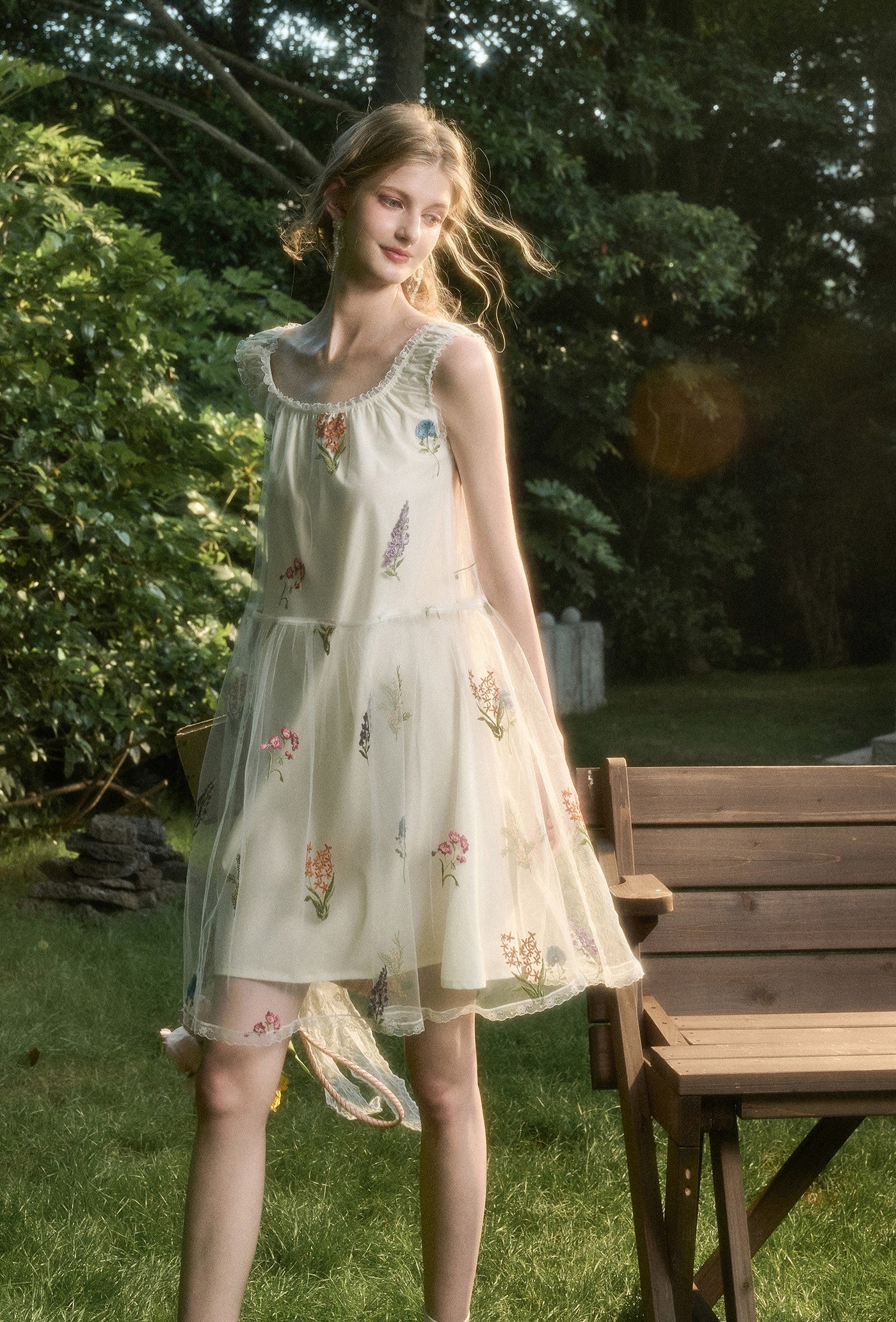Tulle Flowing Flowers Embroidery Dress GRO0167