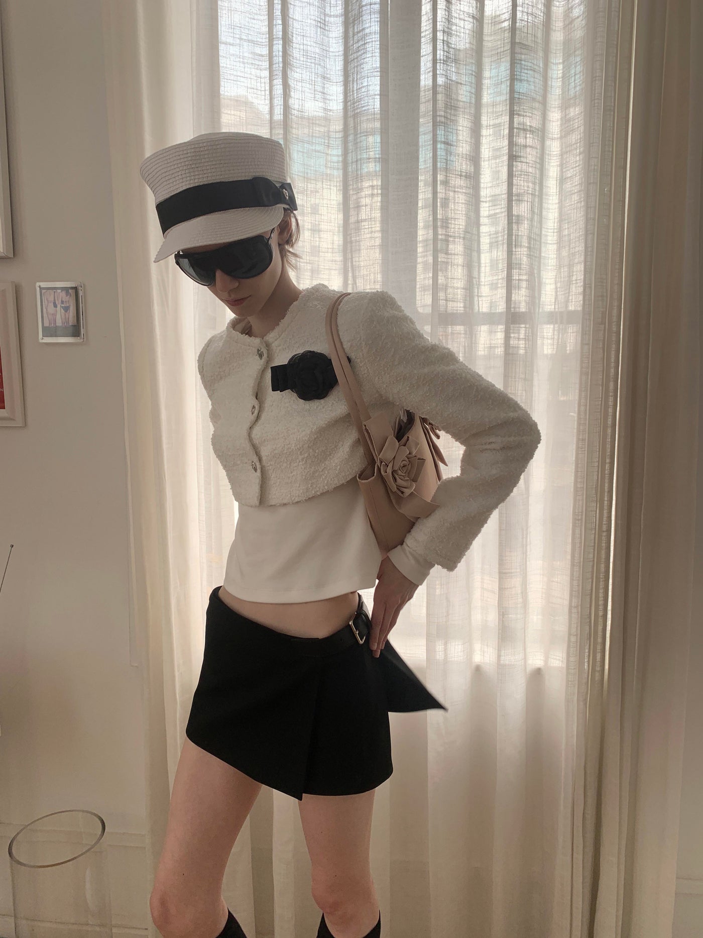 Tweed Decorated Floral Cropped Jacket AOA0037