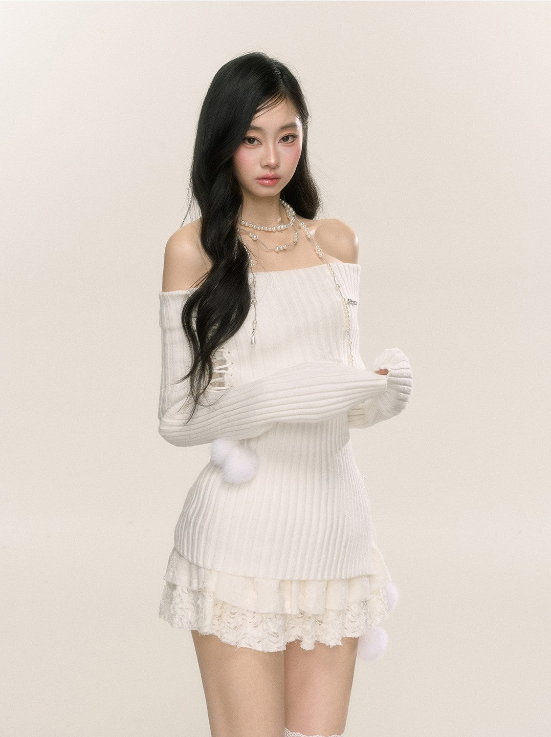 Moonlight Muse One Shoulder Long Sleeve Slim Knitted Sweater DIA0228