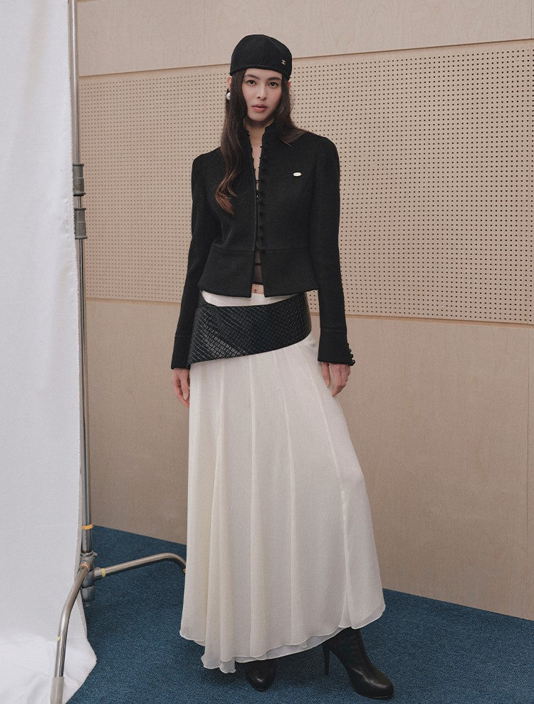 Ruffled Stand Collar Short Woolen Jacket LAL0248