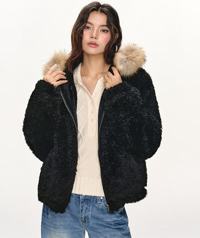 Fur Collar Black Hooded Jacket ANA0108