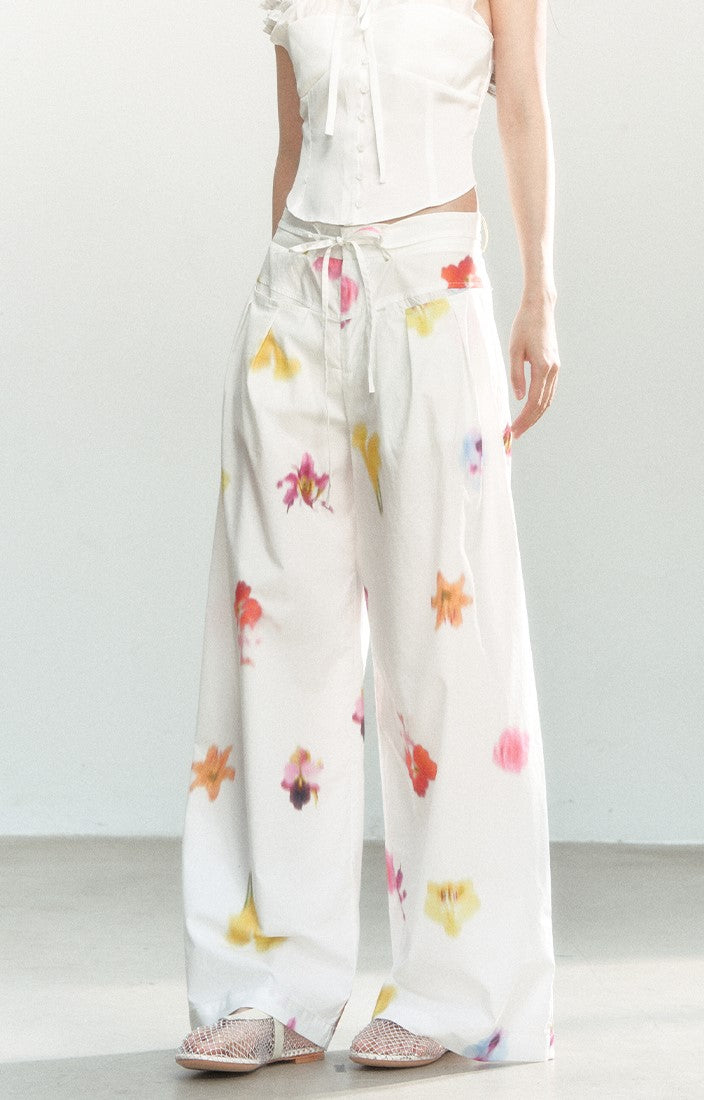 Flower Drawstring Casual Drape Pants SHI0165