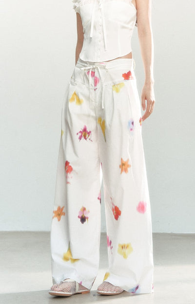 Flower Drawstring Casual Drape Pants SHI0165