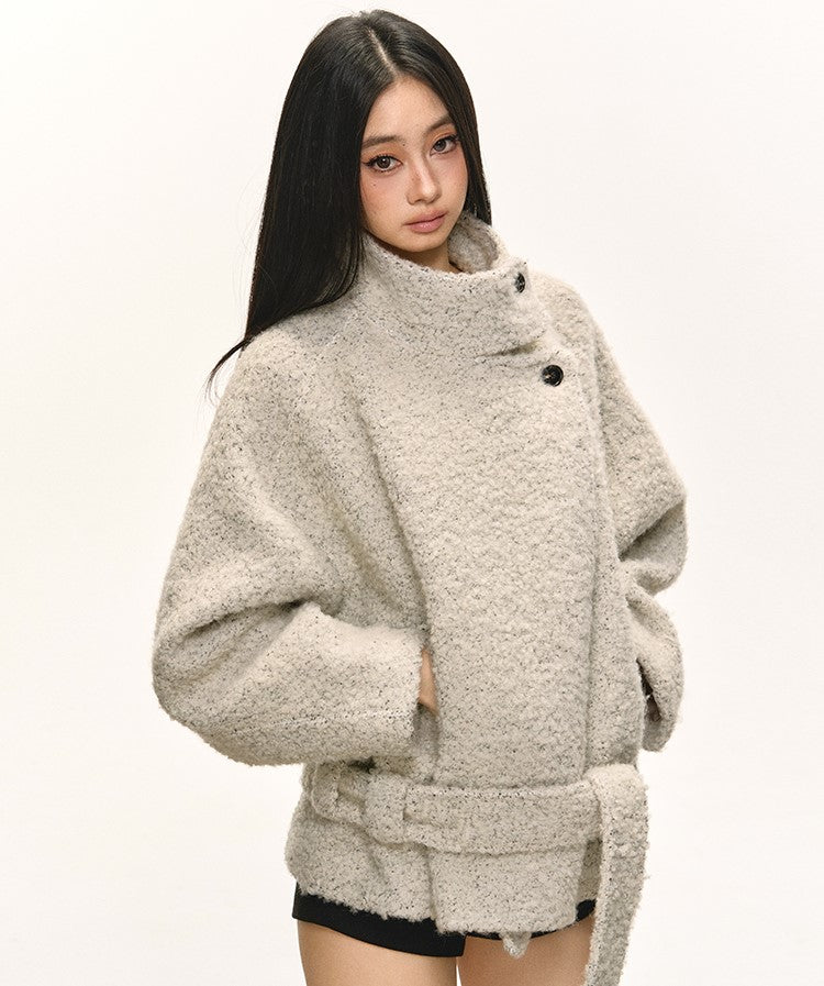 Tie-Wrap Stand Collar Short Warm Coat ANA0080