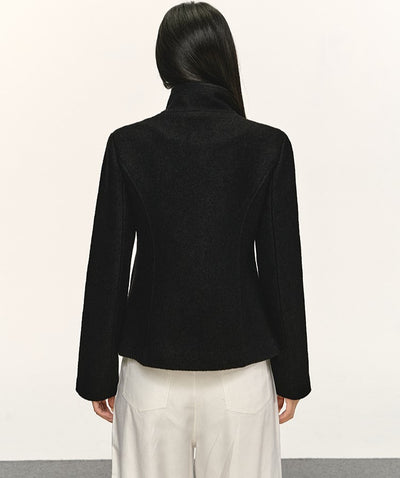 Double-Faced Stand Collar Black Short Coat ANA0076