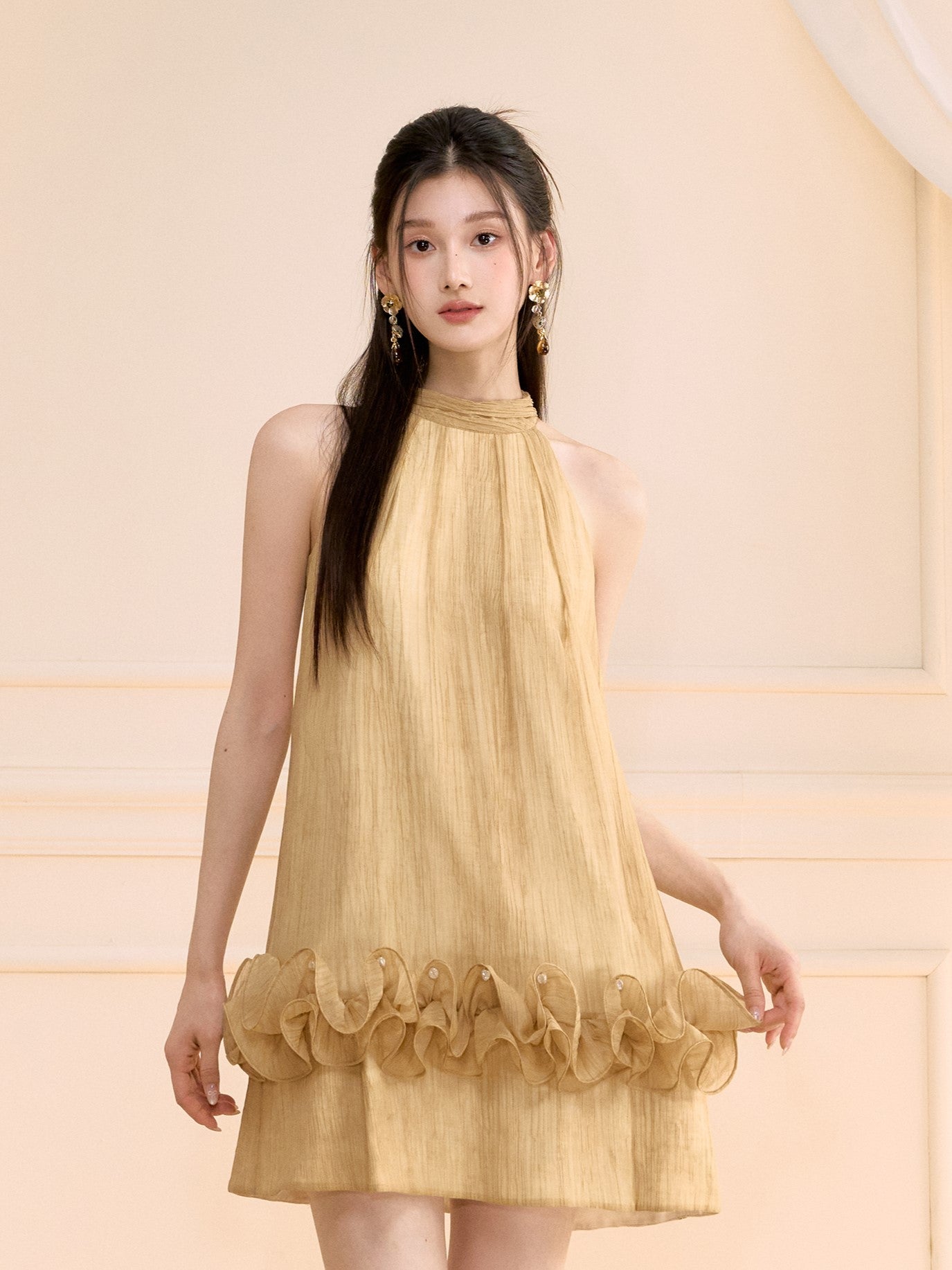 Honey Yellow Ruffle Short Dress OSH0116