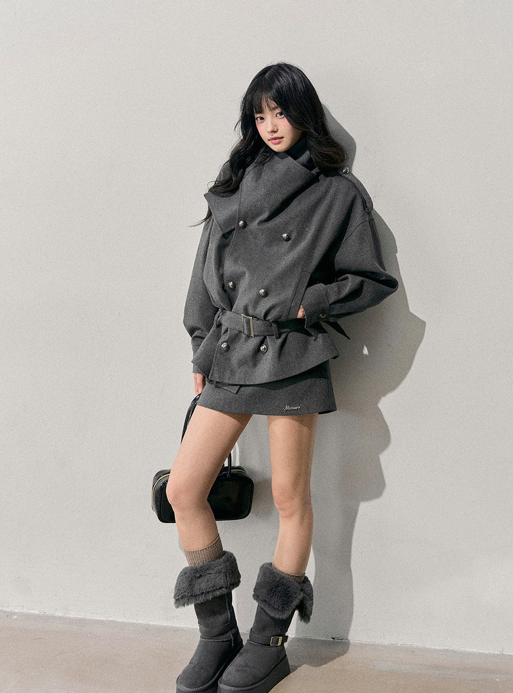 Grey Hepburn Style Belt Coat/Skirt DIA0711