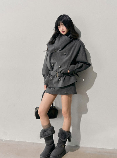 Grey Hepburn Style Belt Coat/Skirt DIA0711