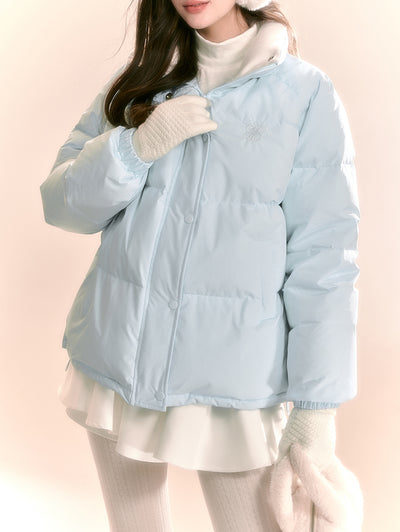 Macaron Light Blue/Pink Stand Collar Short Down Jacket QDQ0098