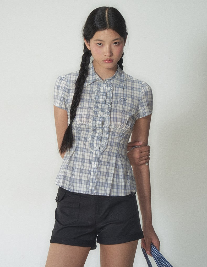 Retro Ruffled Slim Short-sleeved Shirt SOO0017