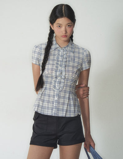 Retro Ruffled Slim Short-sleeved Shirt SOO0017
