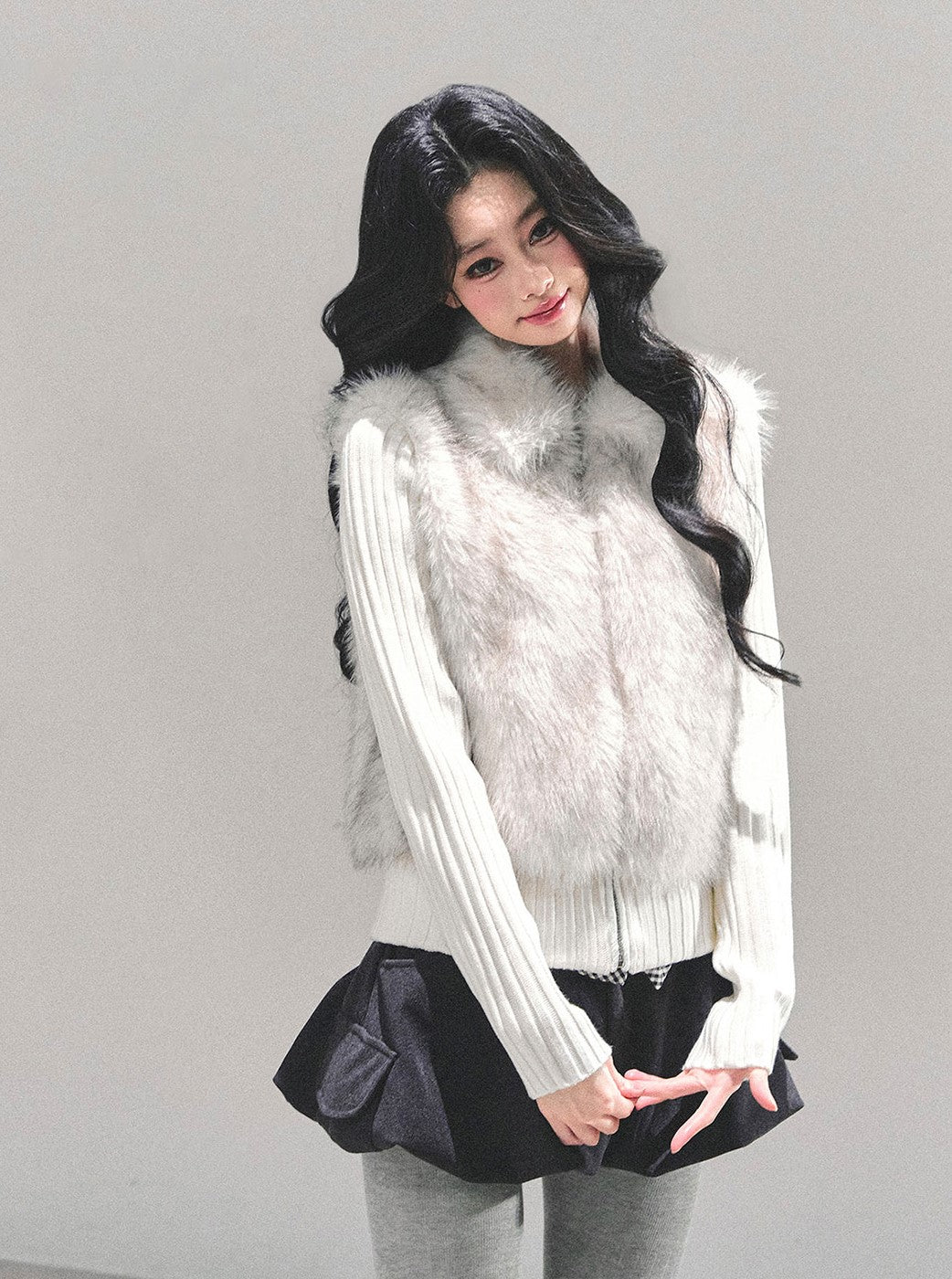 Faux Two-Piece Knitted Fur Jacket DIA0754