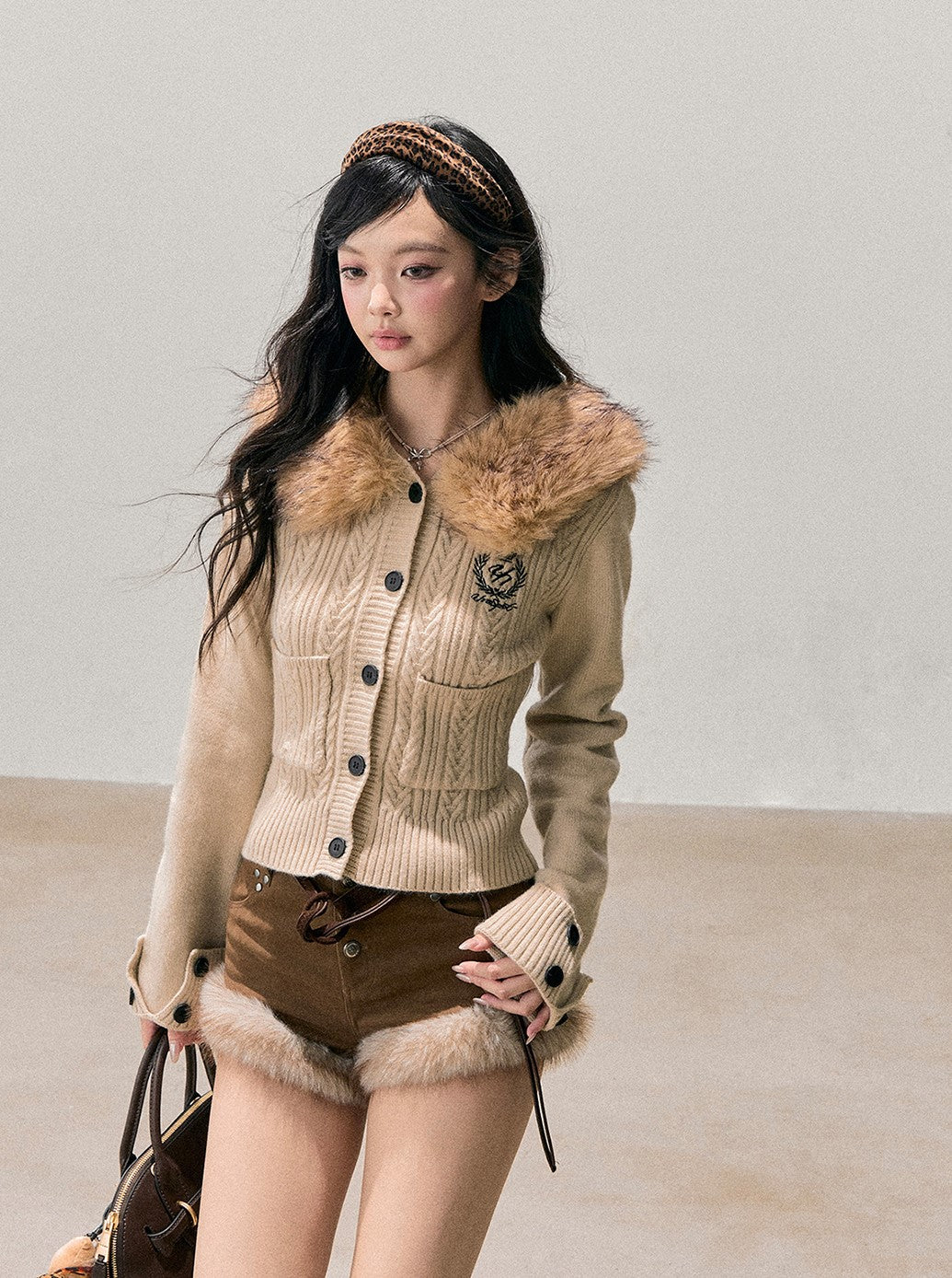 Detachable Fur Collar Knitted Cardigan DIA0766