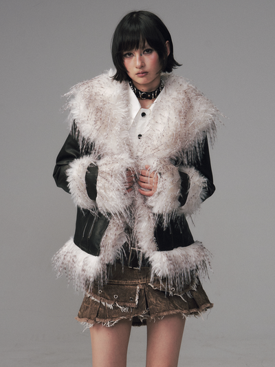 Large Fur Collar Short Coat FRU0129