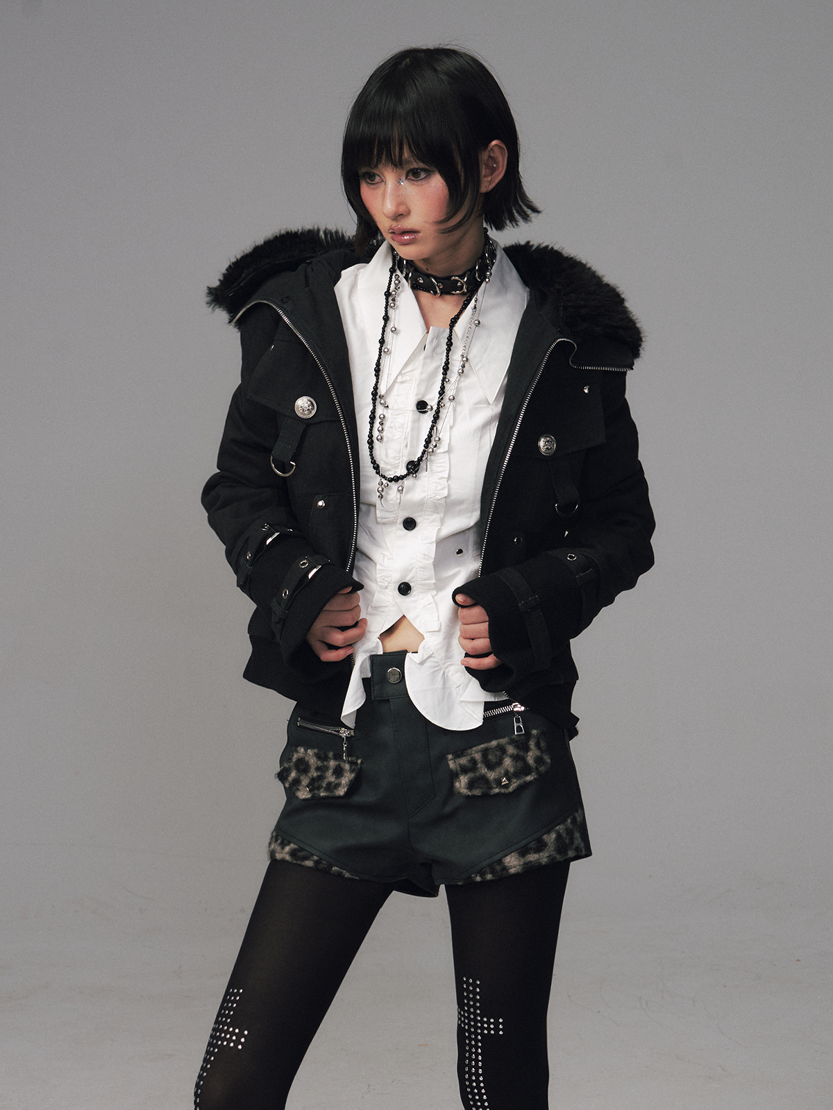 Detachable Furry Hooded Quilted Jacket FRU0128