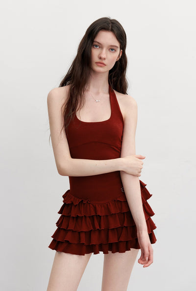 Halter Neck Splicing Cake Dress AYF0094