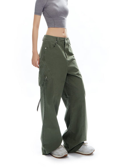 Street Straight Zipper Plaid Loose Casual Wide-leg Pants APE0323