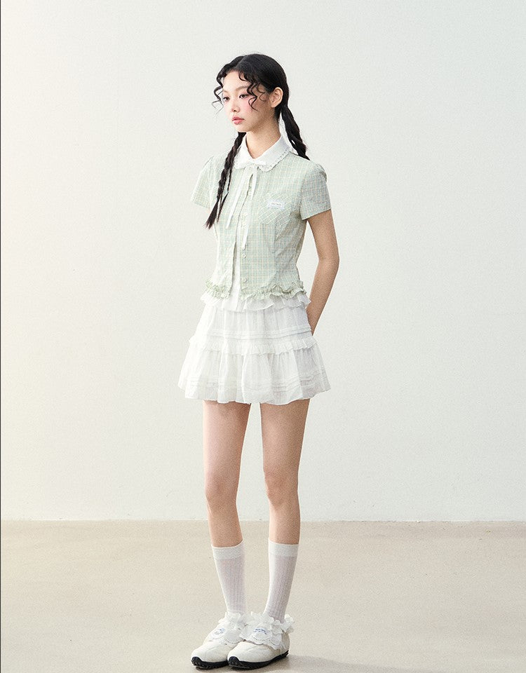Doll Collar Fake Two-piece Plaid Shirt NTO0229