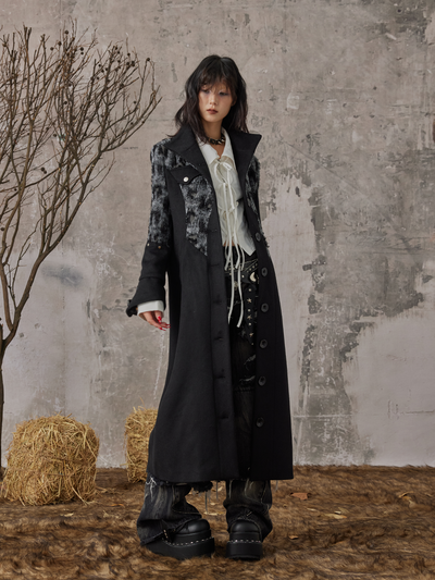 High-end Slim-fit Stand-up Collar Wool Long Coat FRU0071