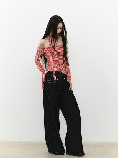 Plaid Mesh Long-sleeved T-shirt VIA0263