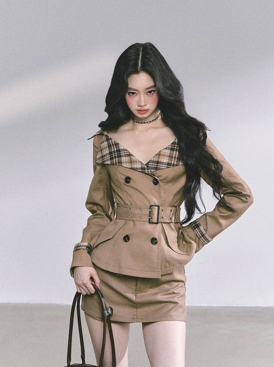 Hepburn Style Plaid Collar Jacket/Skirt DIA0594
