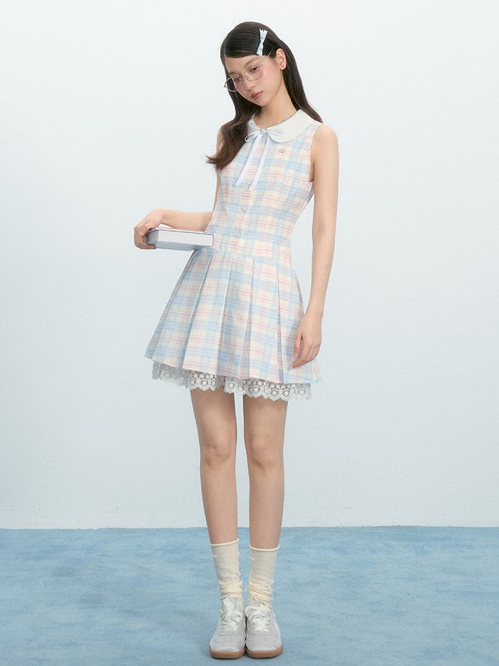 Fresh Plaid Baby Collar Lace Dress NTO0221