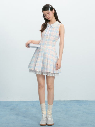 Fresh Plaid Baby Collar Lace Dress NTO0221