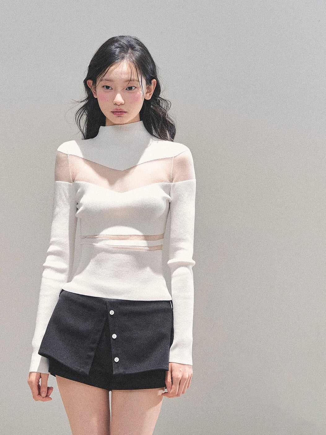 See-through High Neck Slim Sweater DIA0700