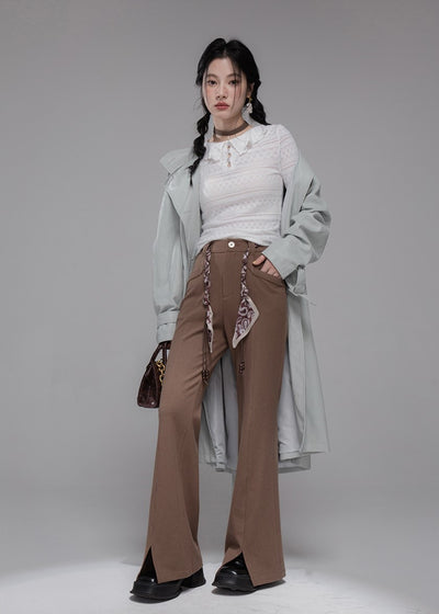 Chestnut Brown Scarf Belt Flared Pants COT0360