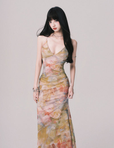 V-neck Long Suspender Dress LUL0163