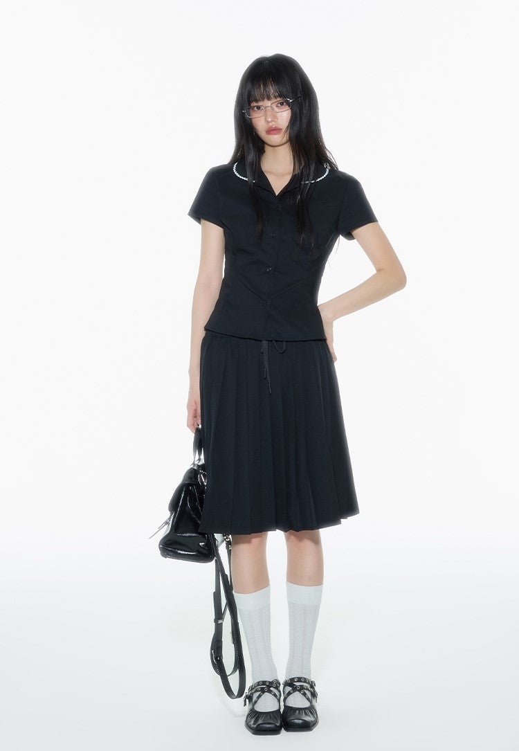 Black Lace Doll Collar Shirt ONT0017