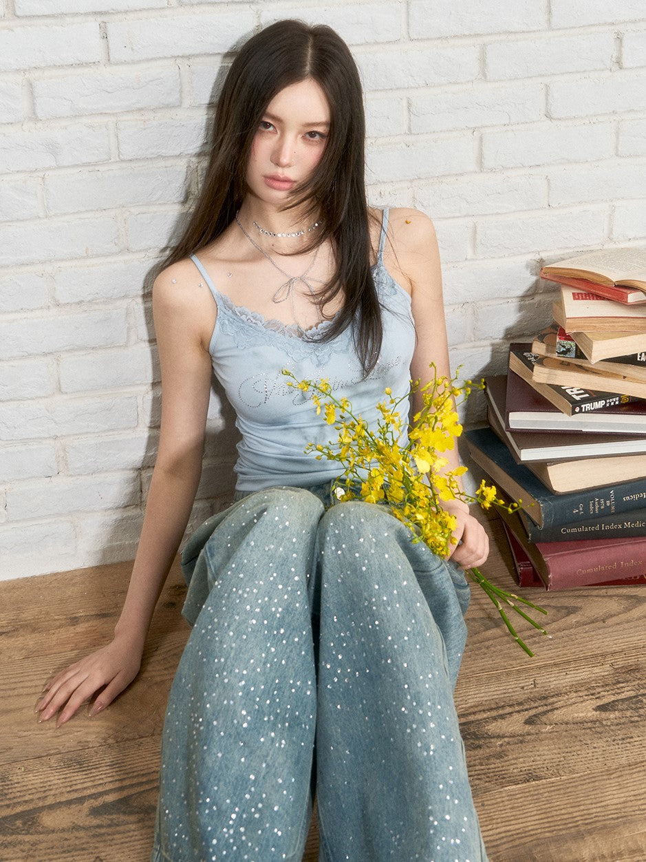 Rhinestone T-shirt/Lace Camisole VIA0257