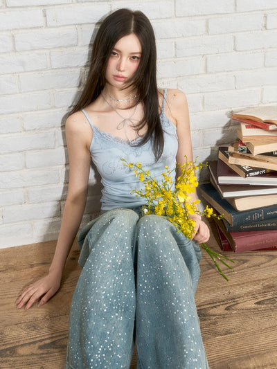 Rhinestone T-shirt/Lace Camisole VIA0257