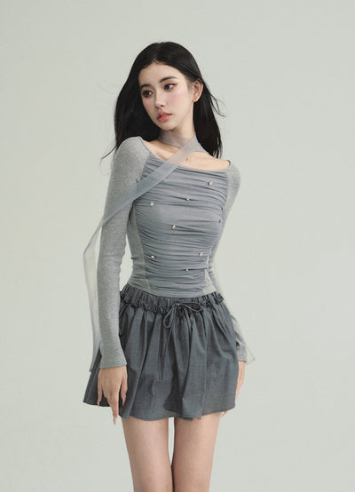 Night Sea Star Simple Pleated Long-sleeved Top/Skirt FRA0197