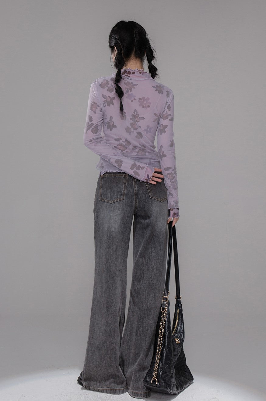 Layered Purple Flower Mesh Shirt COT0351