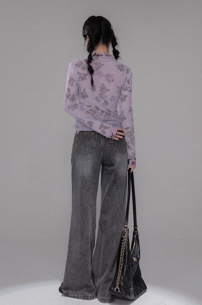 Layered Purple Flower Mesh Shirt COT0351