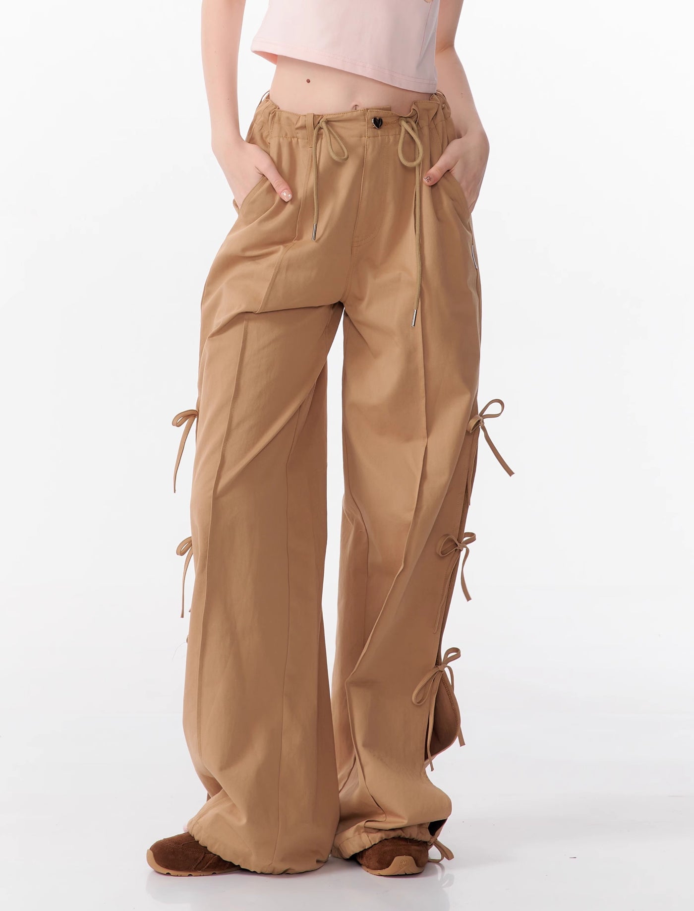 Bow High Waist Slim Straight Wide Leg Casual Pants ZIZ0104