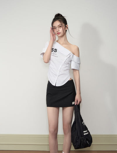 Casual Oblique Shoulder Striped Shirt SOO0012