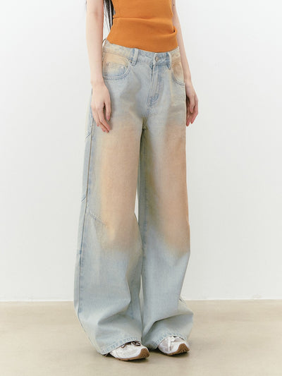 Retro Distressed Contrast Jeans VIA0245