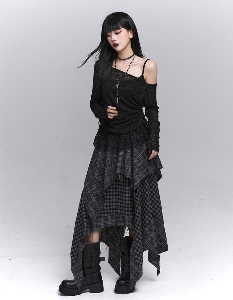 Long-Sleeved Off-Shoulder Sheer Sweater LAD0221