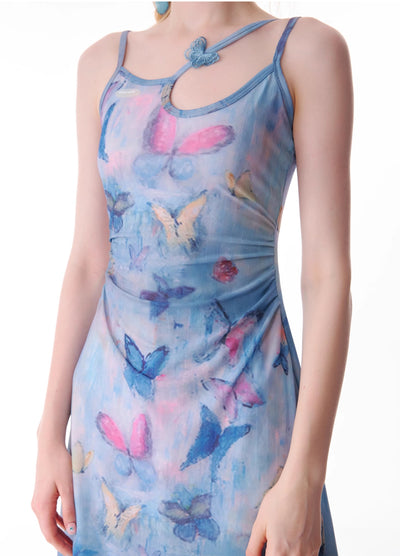 Butterfly Graffiti Print Waist Slimming Suspender Dress ZIZ0132