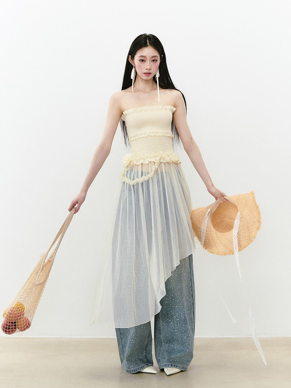 Irregular Lace Tube Top Dress VIA0272