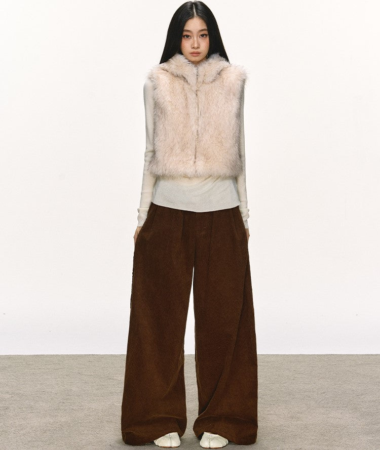 Eco-friendly Fur Hooded Short Vest Jacket ANA0101