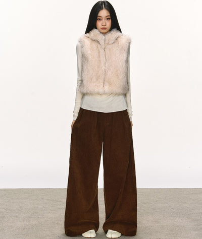 Eco-friendly Fur Hooded Short Vest Jacket ANA0101